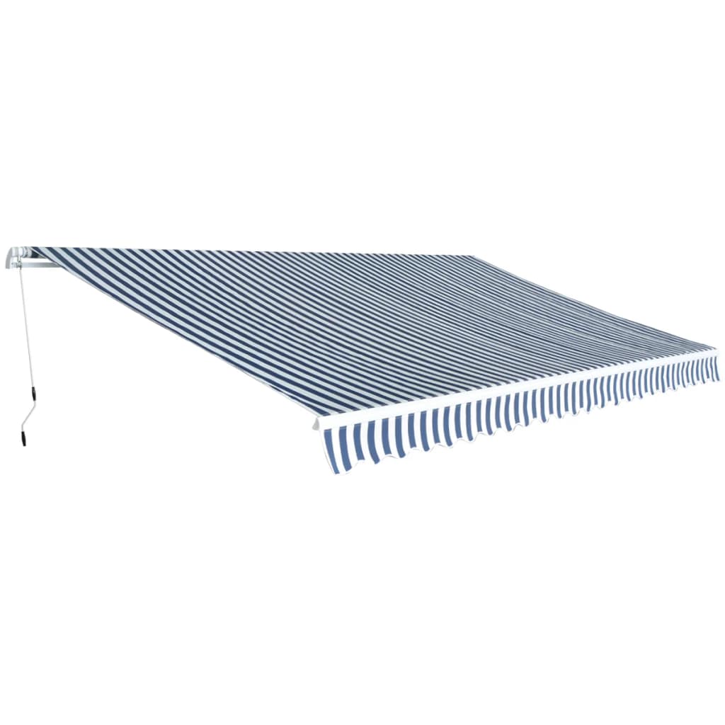 Foldbar markise manuell 500 cm blå/hvit
