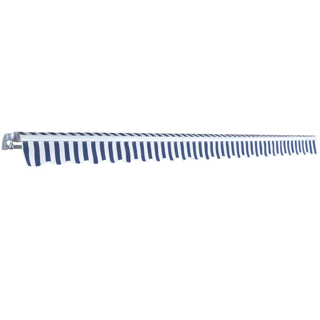 Foldbar markise manuell 500 cm blå/hvit