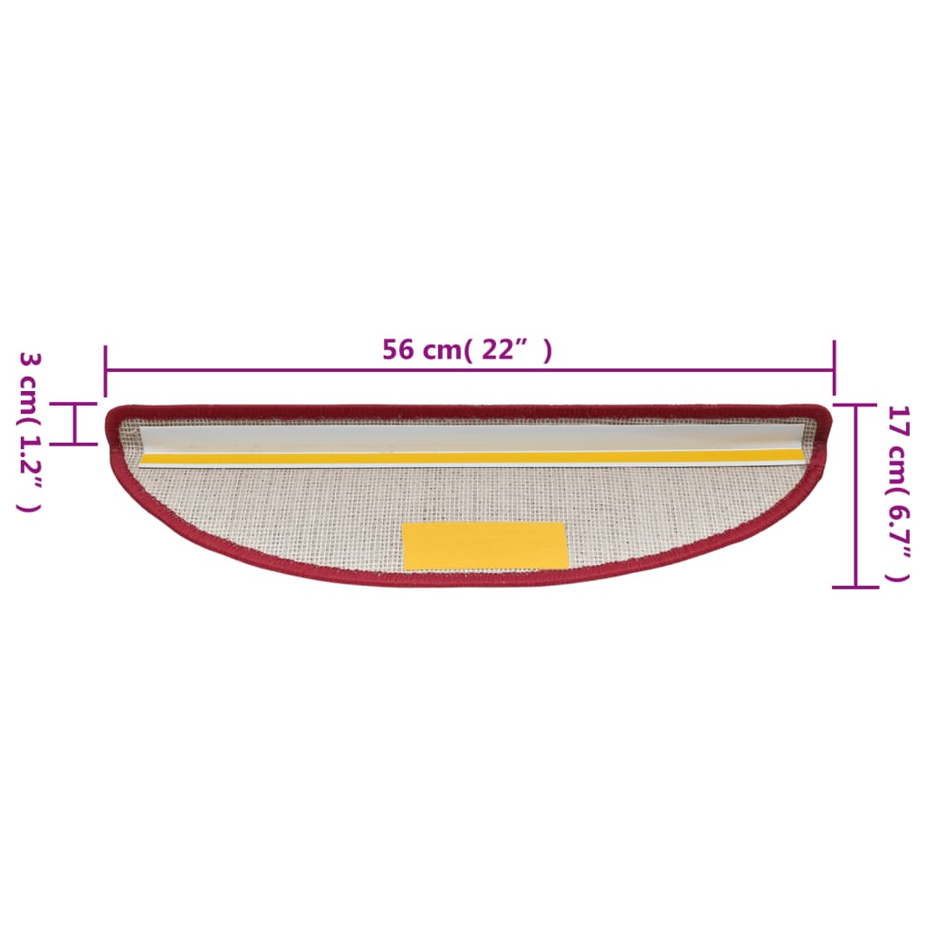 Trappematter 15 stk 56x17x3 cm rød halvrund