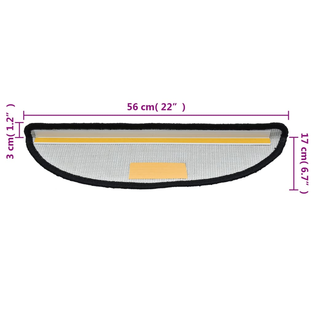 Trappematter 15 stk 56x17x3 cm svarte halvrund