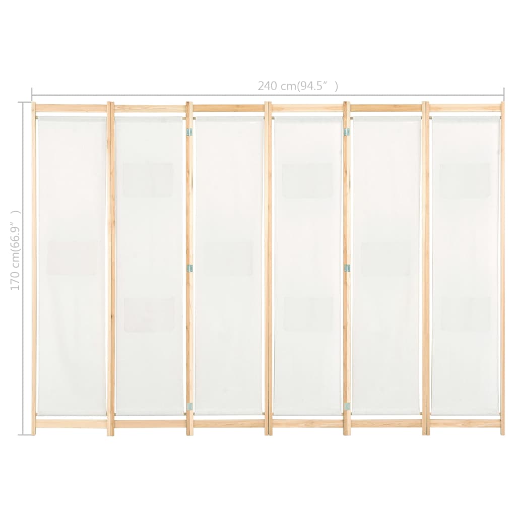 Romdeler 6 paneler krem 240x170x4 cm stoff vidaXL