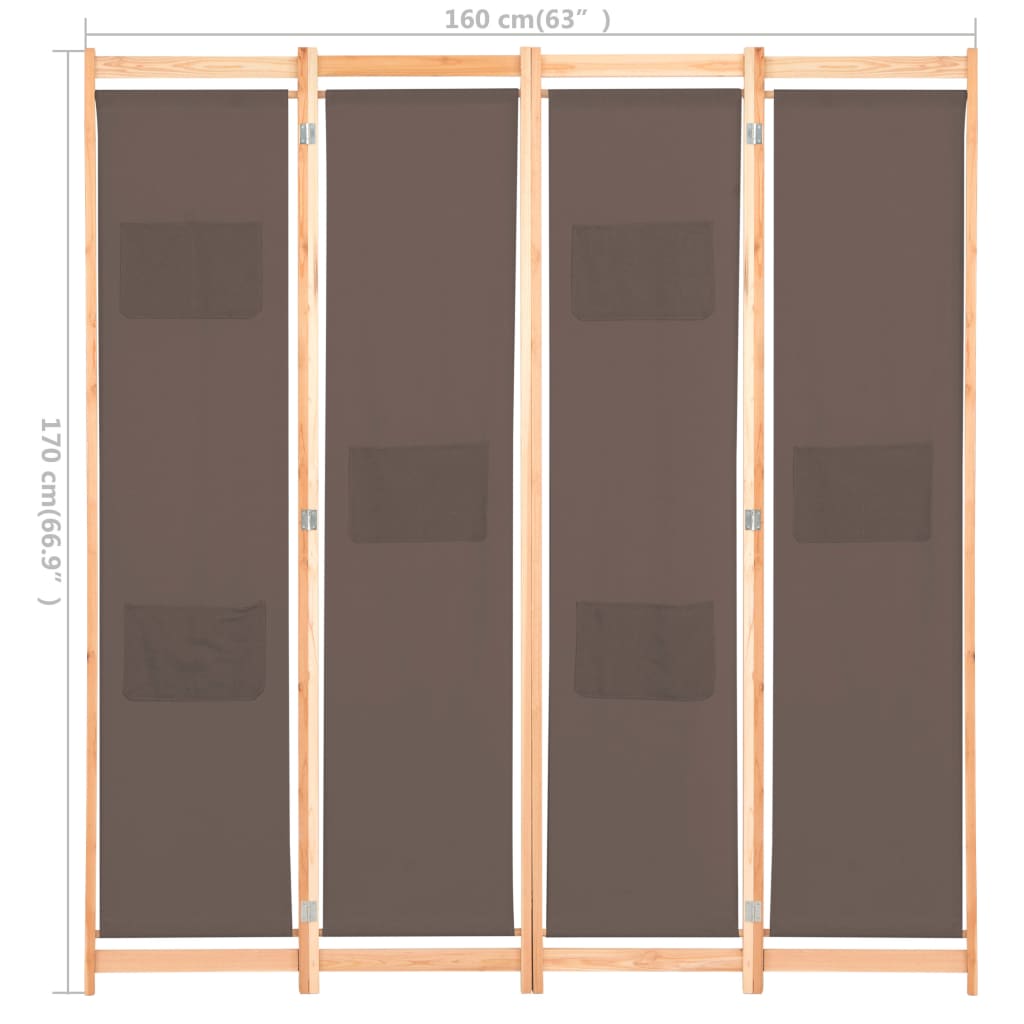 Romdeler 4 paneler brun 160x170x4 cm stoff vidaXL