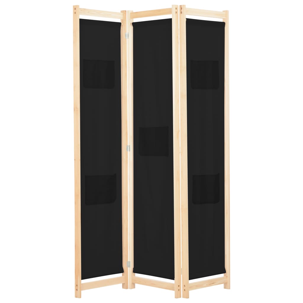 Romdeler 3 paneler svart 120x170x4 cm stoff