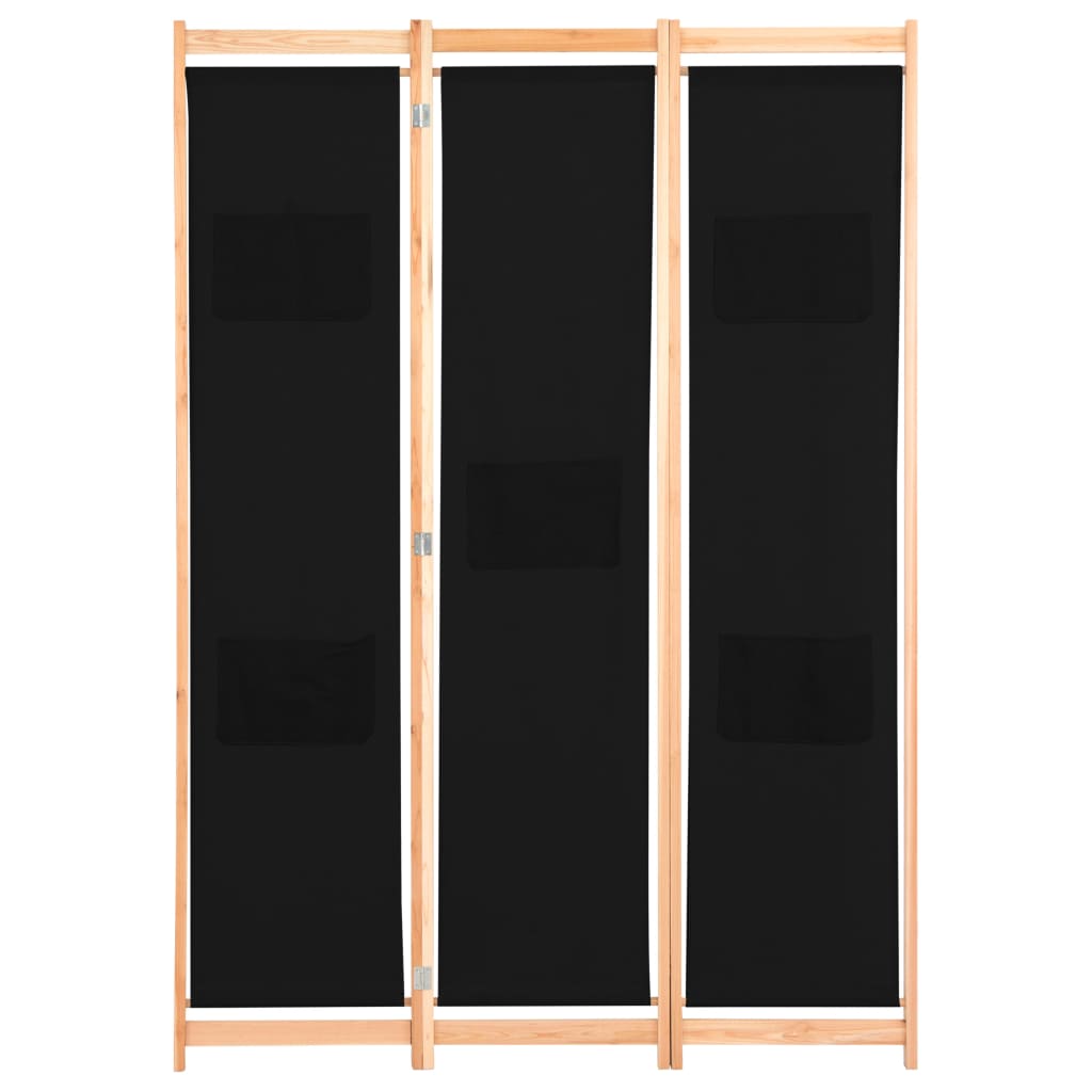 Romdeler 3 paneler svart 120x170x4 cm stoff