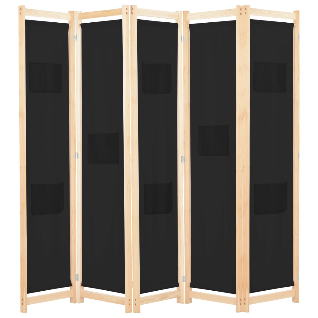 Romdeler 5 paneler svart 200x170x4 cm stoff vidaXL