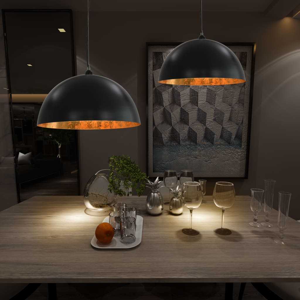 Taklamper 2 stk svart og gull halvkuleformet 50 cm E27