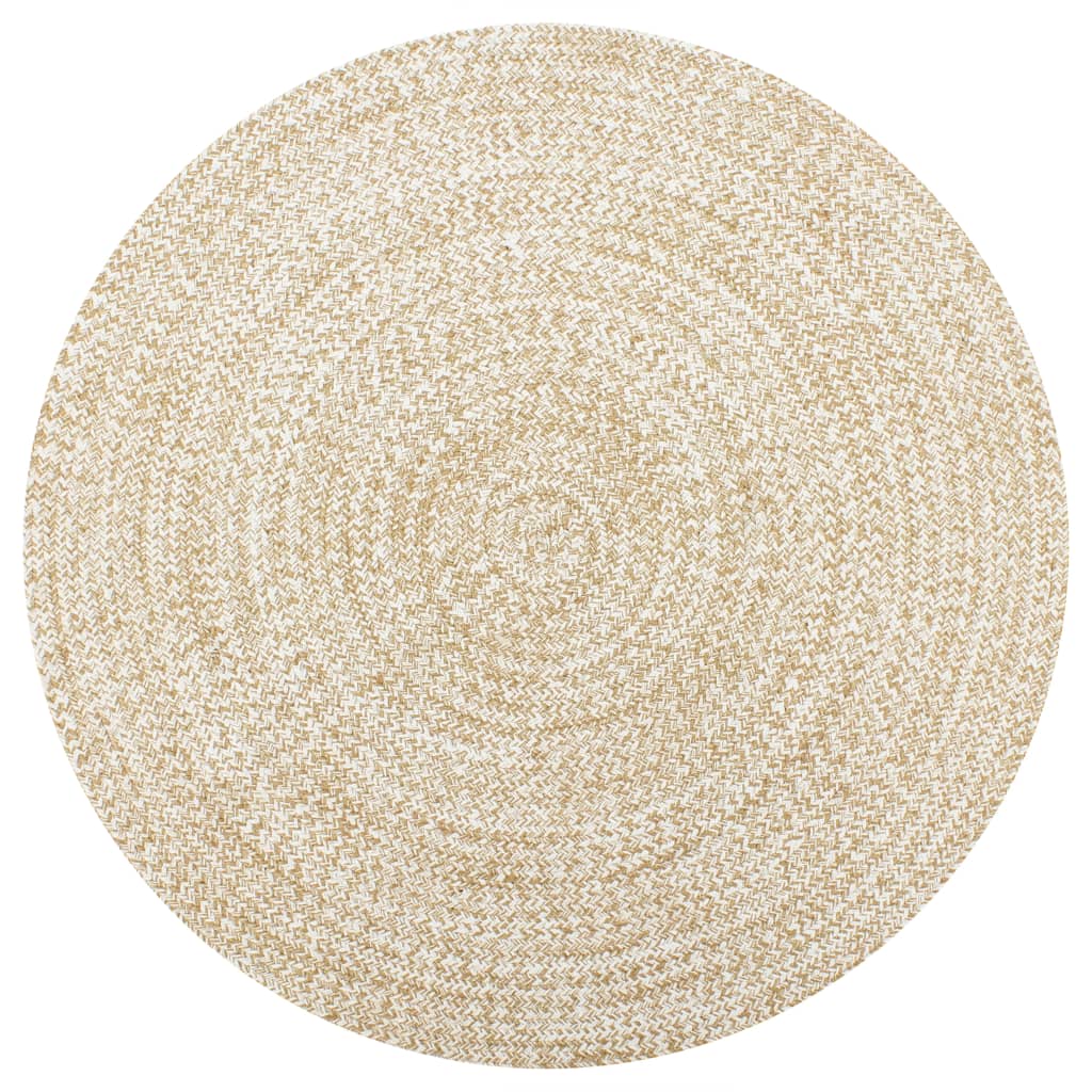 Håndlaget teppe jute hvit og naturlig 90 cm