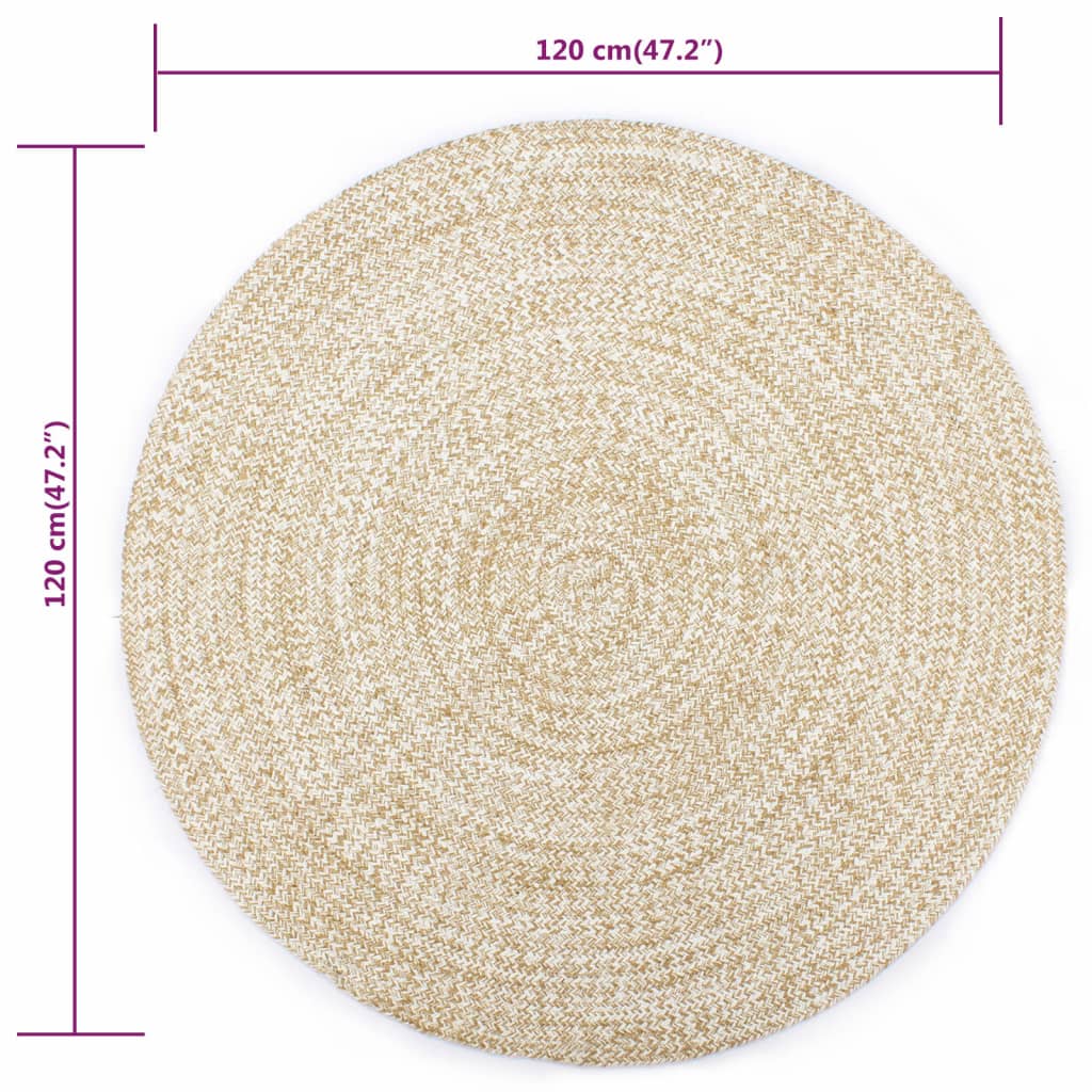 Håndlaget teppe jute hvit og naturlig 120 cm vidaXL