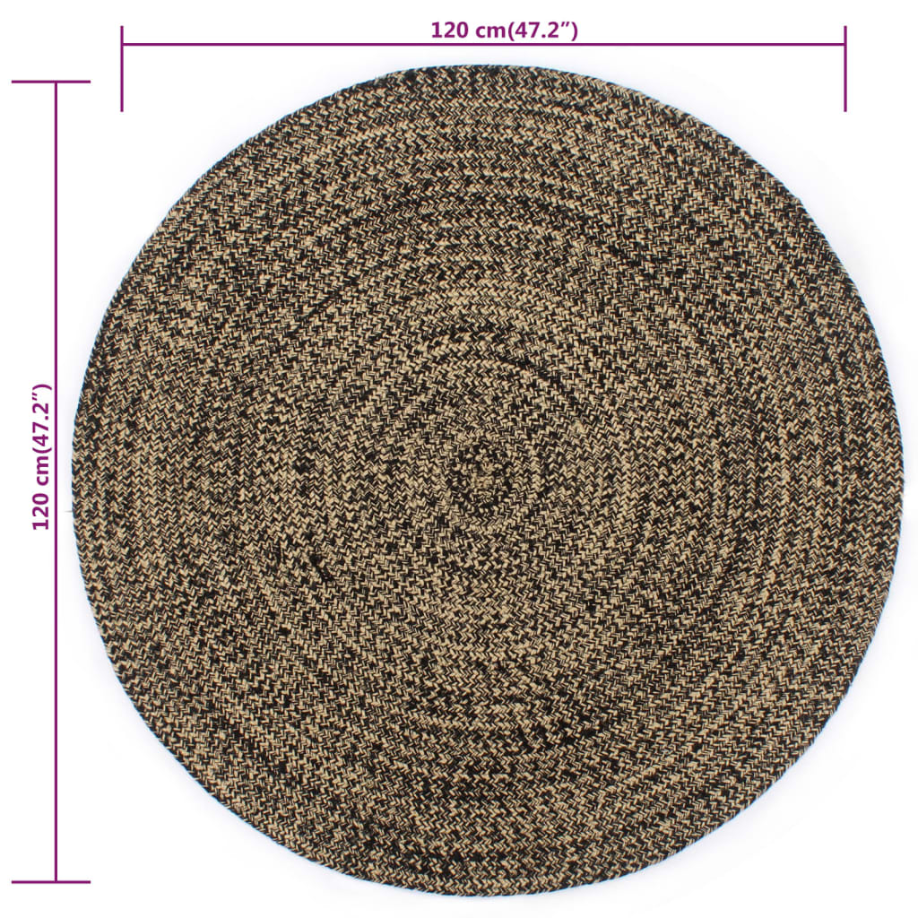 Håndlaget teppe jute svart og naturlig 120 cm vidaXL