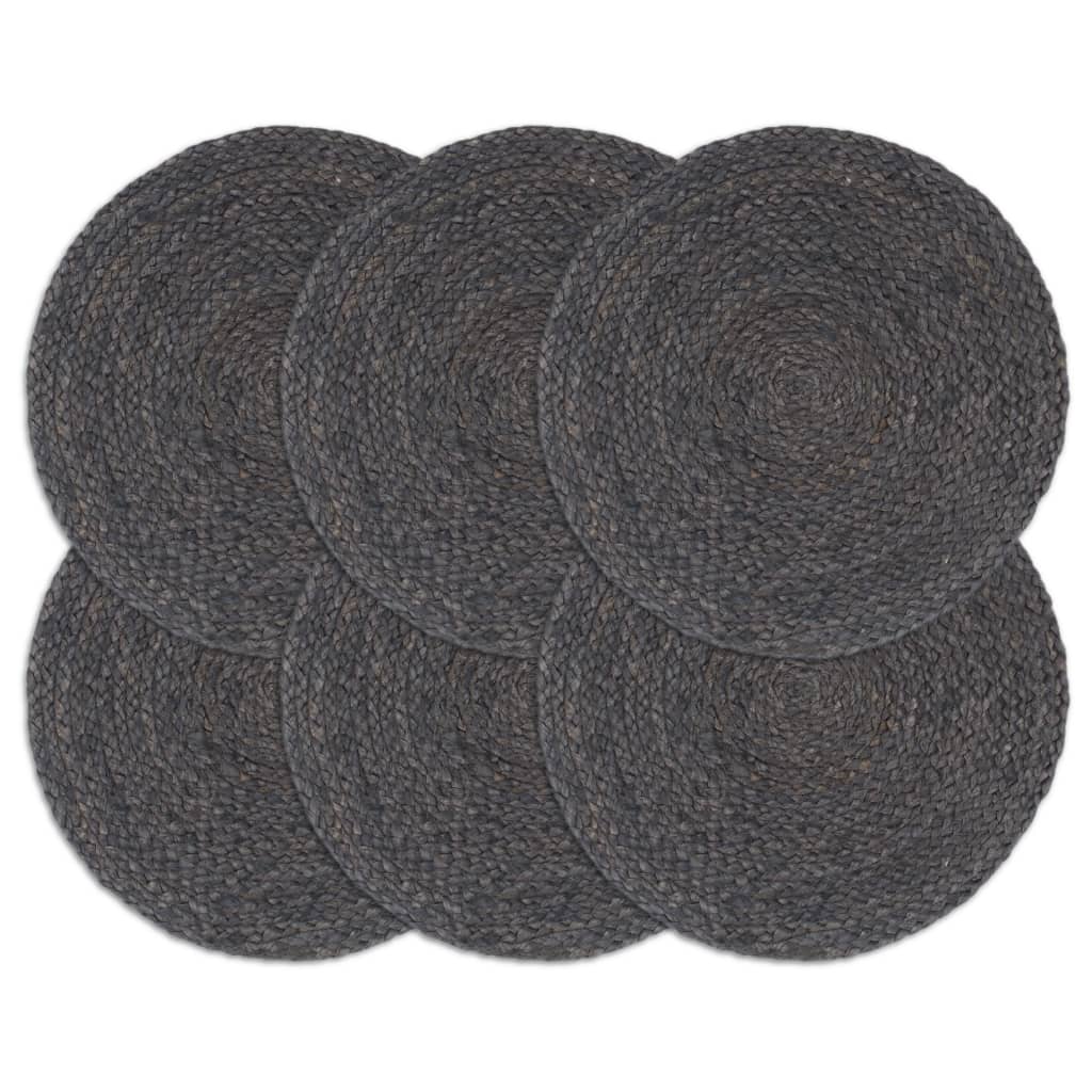 Bordmatter 6 stk ren mørk grå 38 cm rund jute