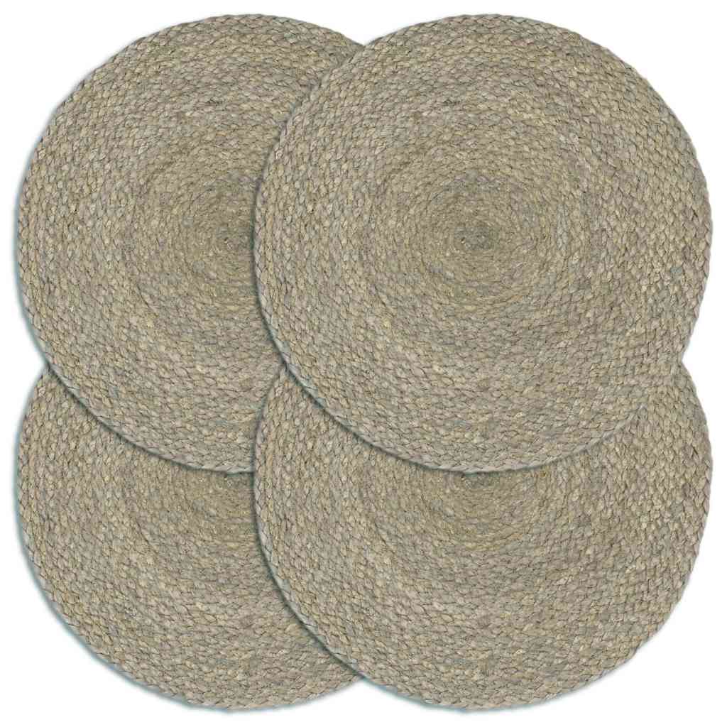 Bordmatter 4 stk ren grå 38 cm rund jute
