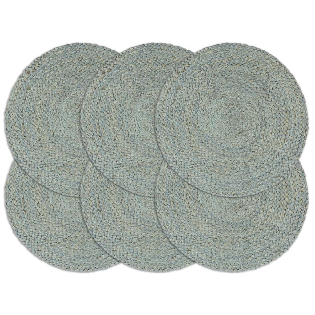 Bordmatter 6 stk ren olivengrønn 38 cm rund jute