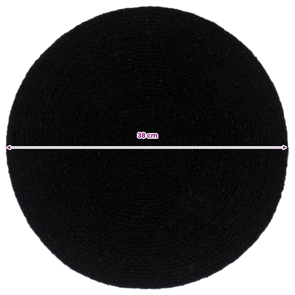 Bordmatter 4 stk ren svart 38 cm rund bomull