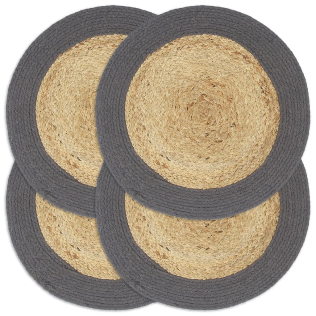 Bordmatter 4 stk naturell og antrasitt 38 cm rund jute og bomull