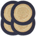 Bordmatter 4 stk naturell og marineblå 38cm rund jute og bomull