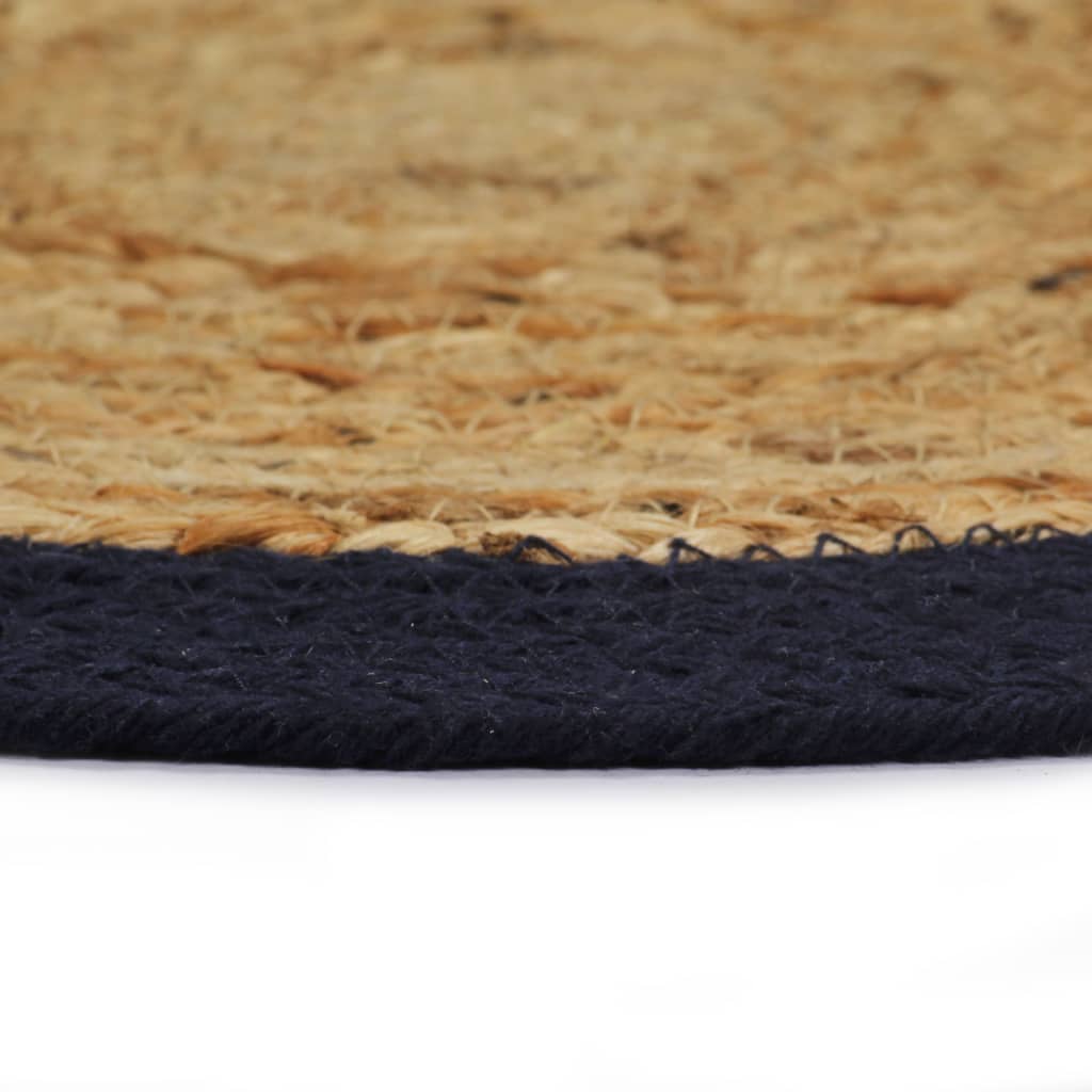 Bordmatter 4 stk naturell og marineblå 38cm rund jute og bomull