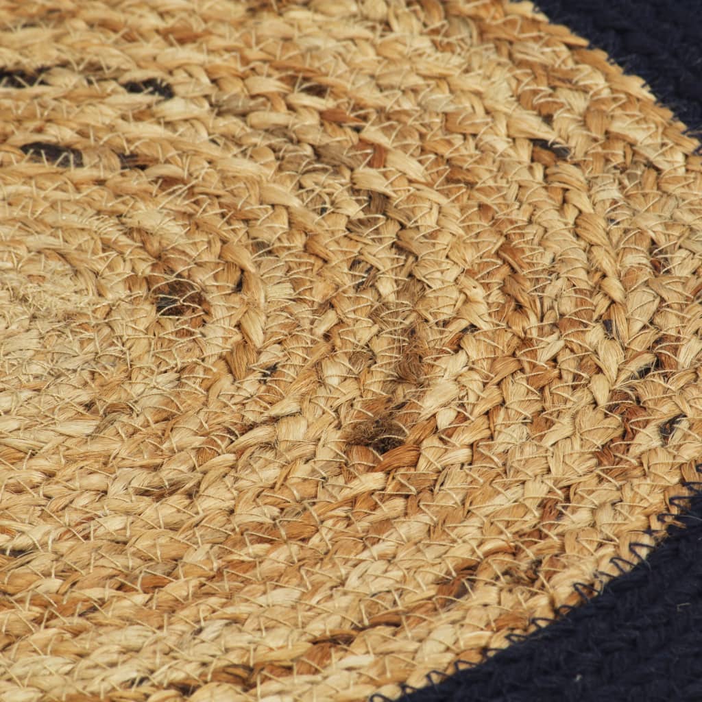 Bordmatter 4 stk naturell og marineblå 38cm rund jute og bomull
