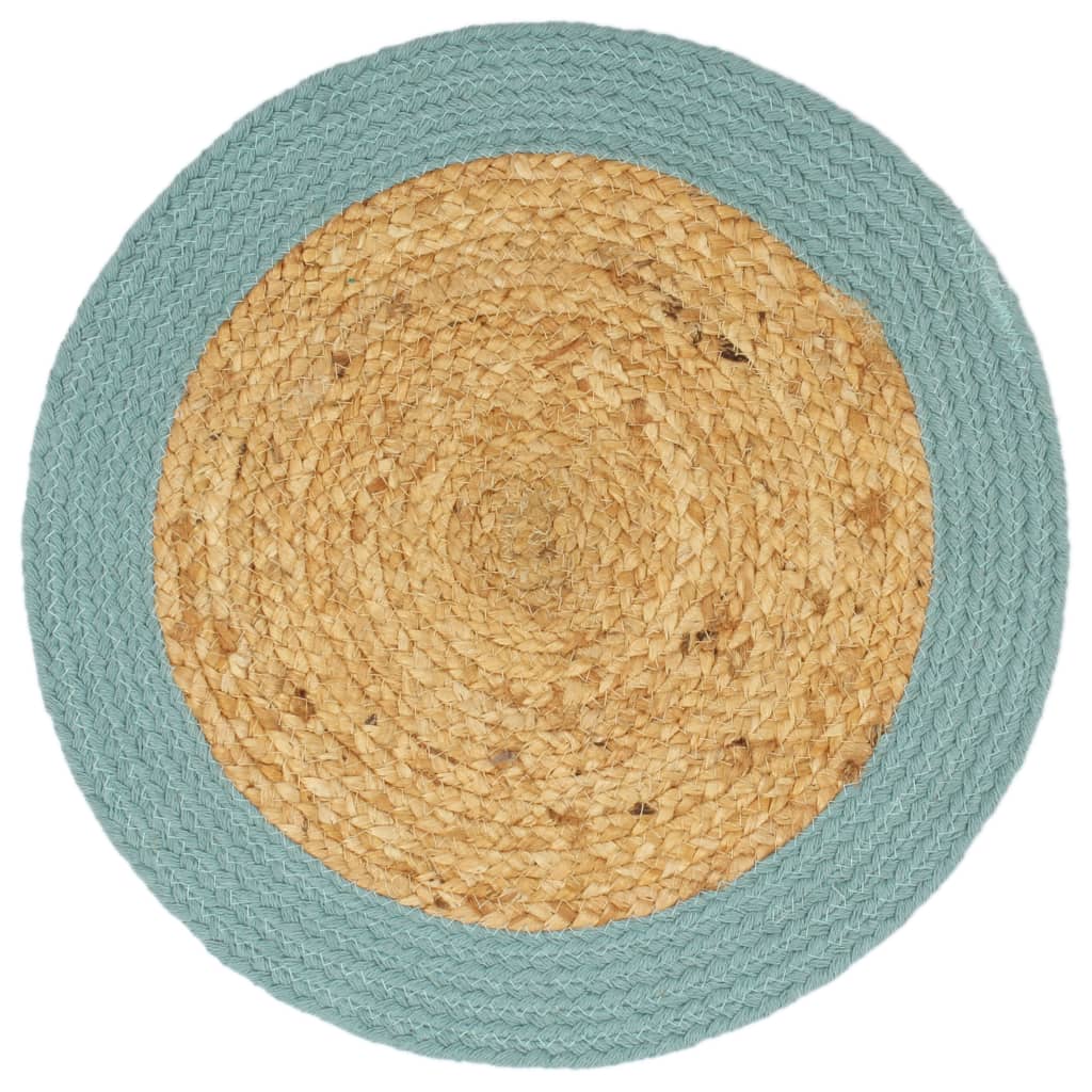 Bordmatter 6 stk naturell og grønn 38 cm rund jute og bomull