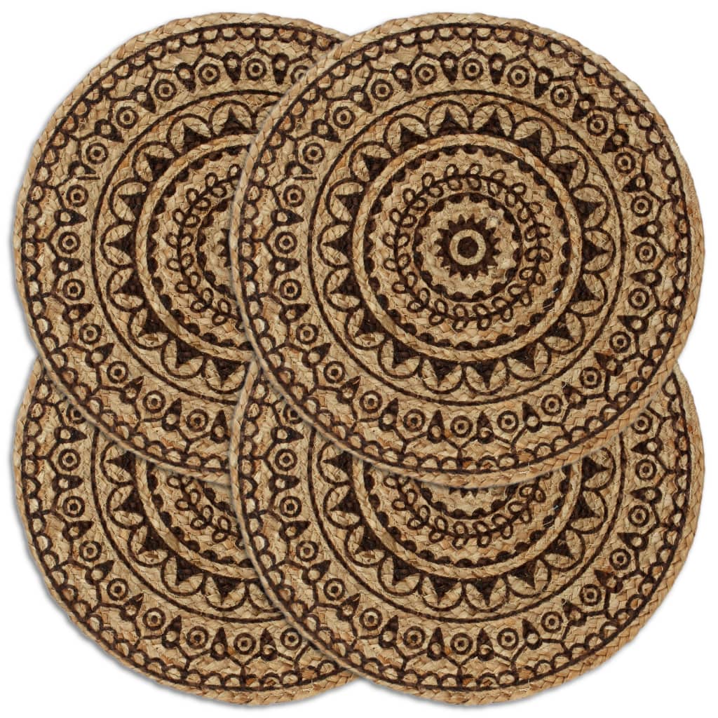 Bordmatter 4 stk mørkebrun 38 cm rund jute