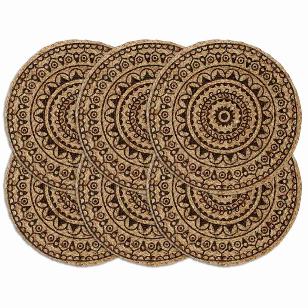 Bordmatter 6 stk mørkebrun 38 cm rund jute