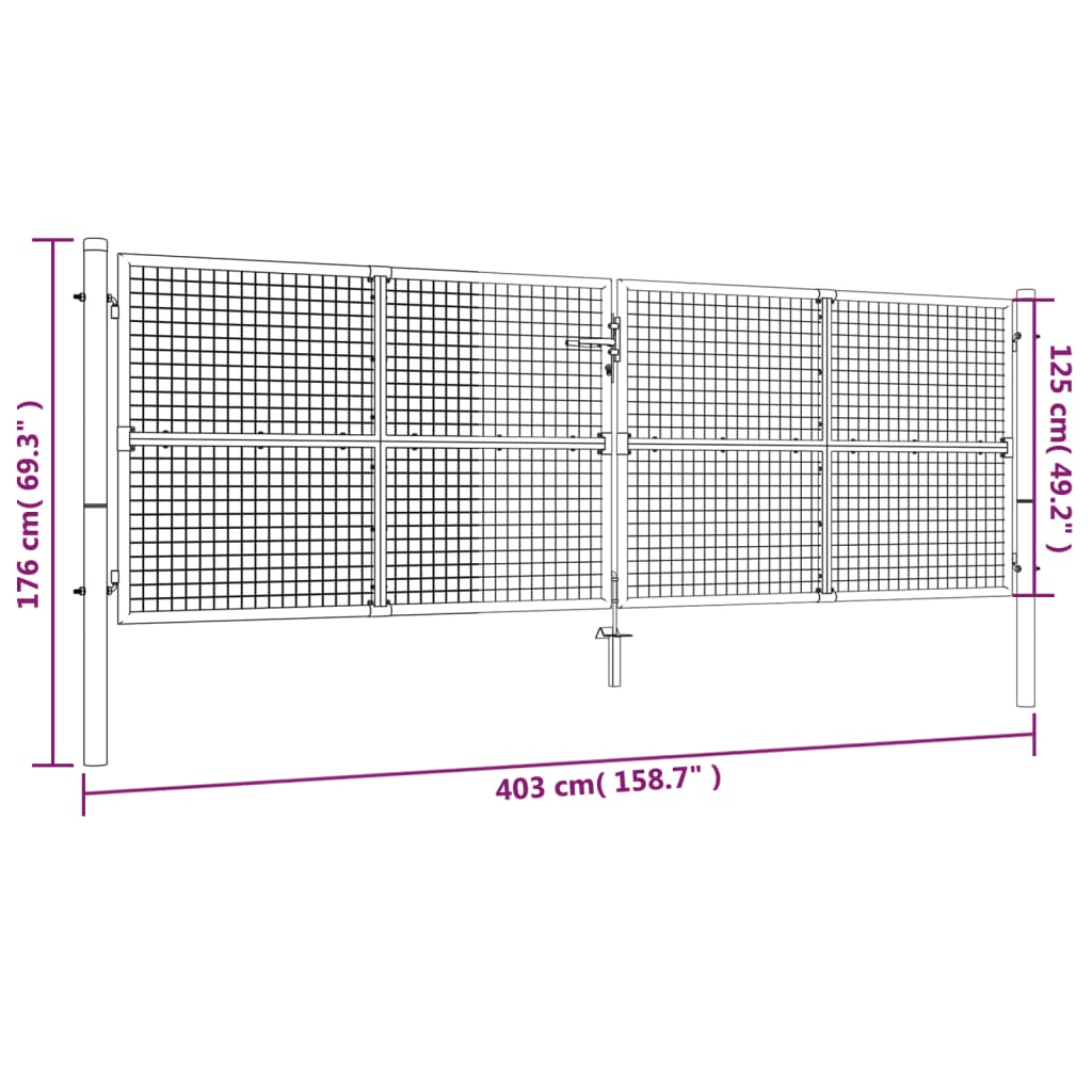 Hageport galvanisert stål 400x125 cm sølvfarget