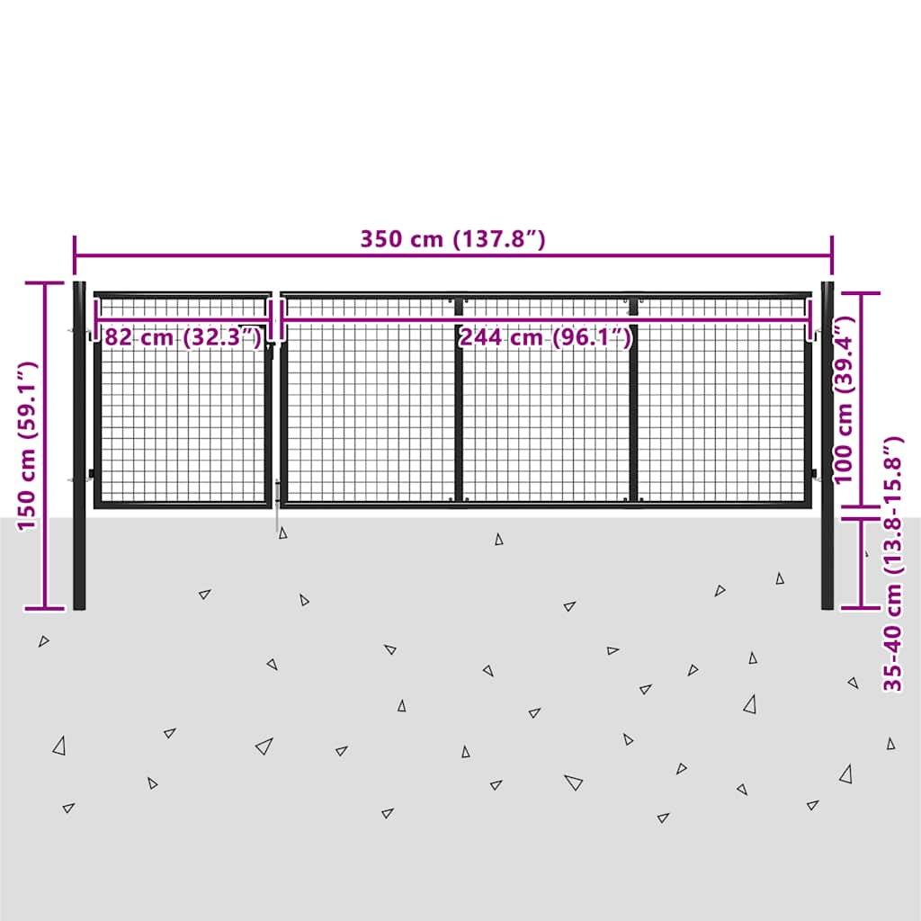 Hageport stål 350x100 cm antrasitt