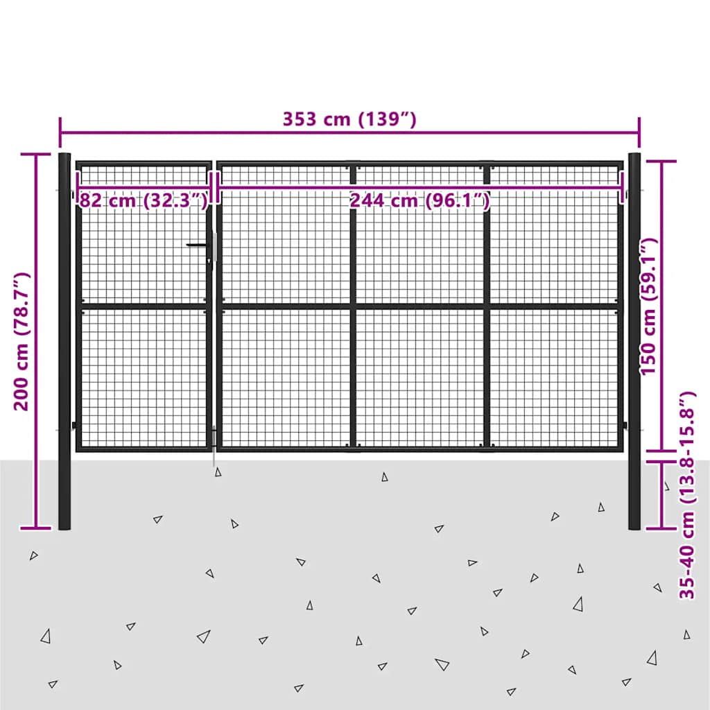 Hageport stål 350x150 cm antrasitt