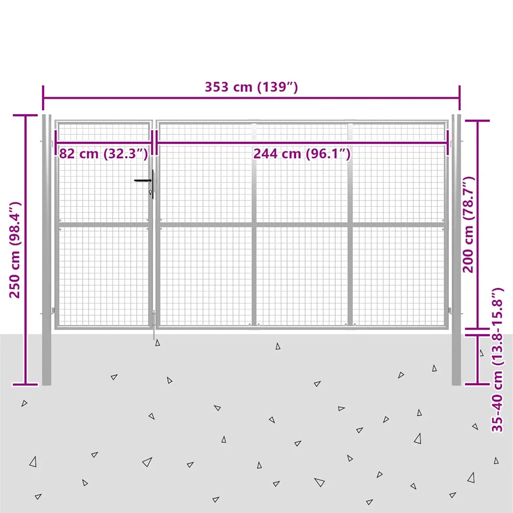 Hageport stål 350x200 cm sølvfarget