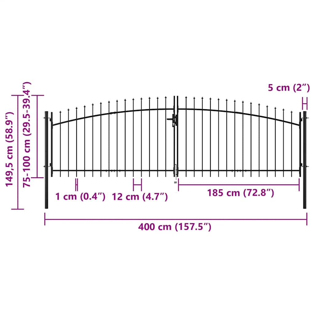 Dobbeldørsgjerdeport Woerden med spydtopp 400x149,5 cm