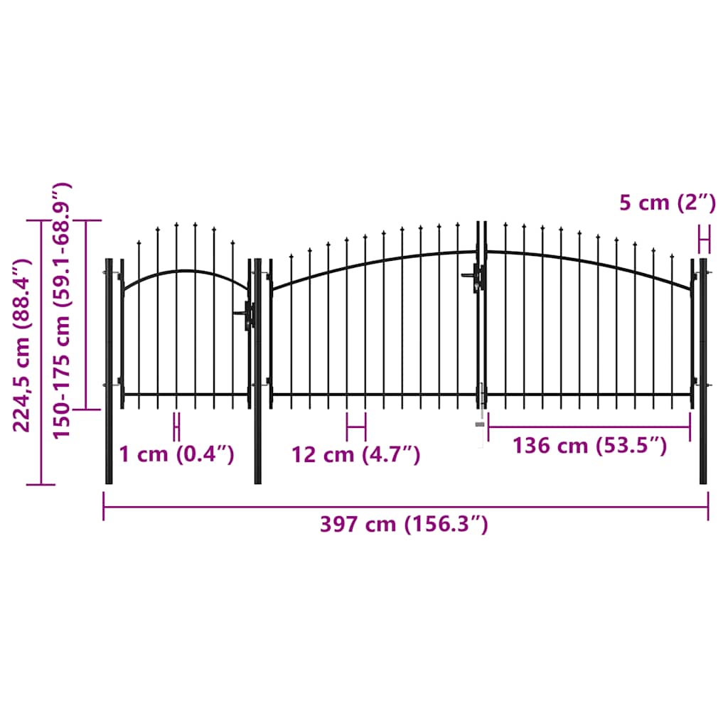 Hageport Woerden stål 1,75x4 m svart