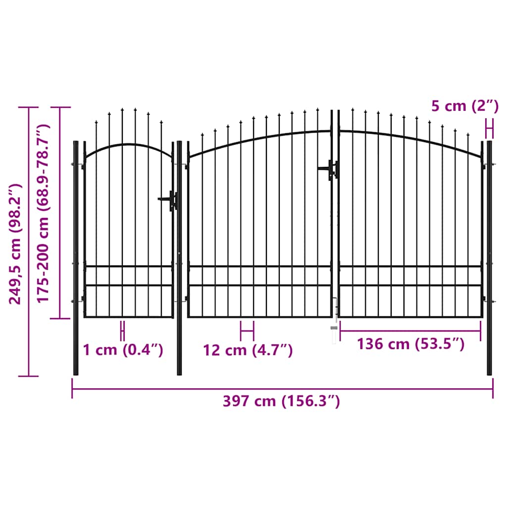Hageport Woerden stål 1,95x4 m svart