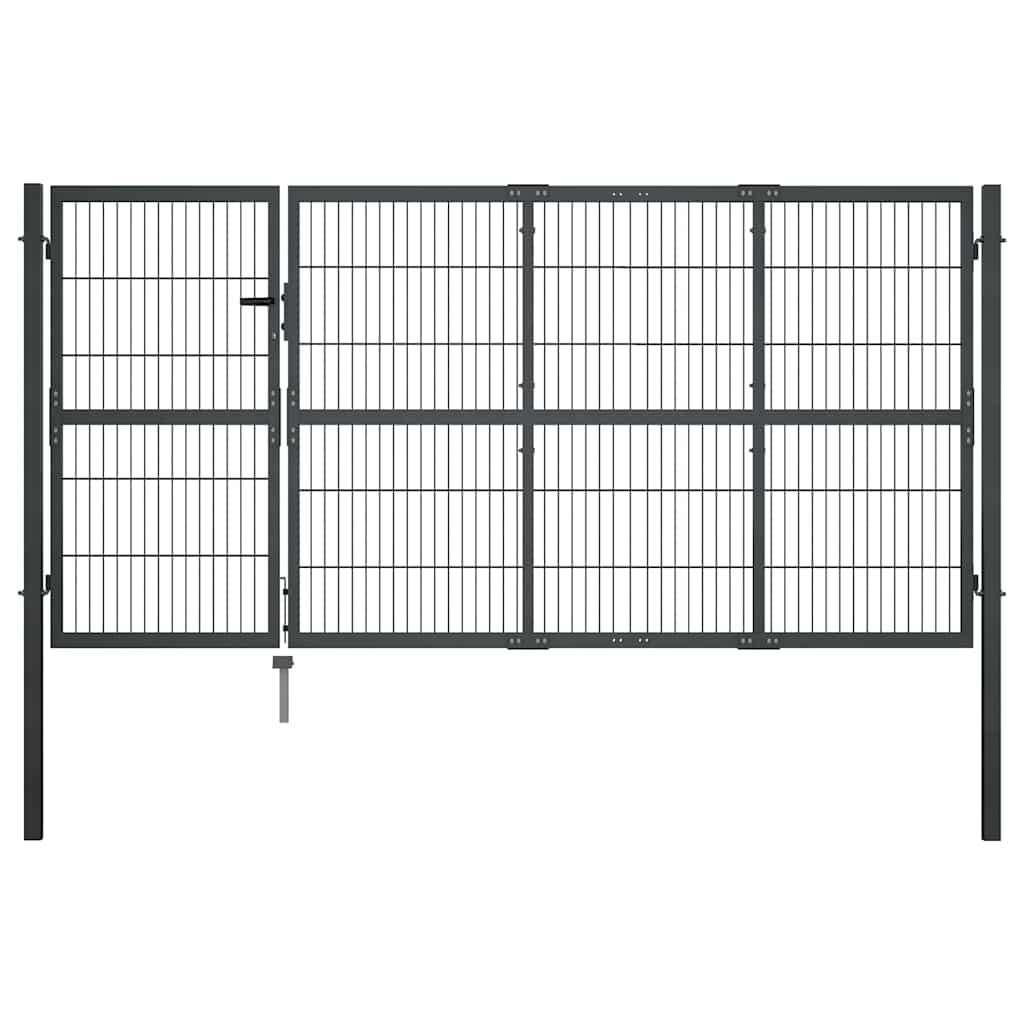 Hageport med stolper stål 350x120 cm antrasitt