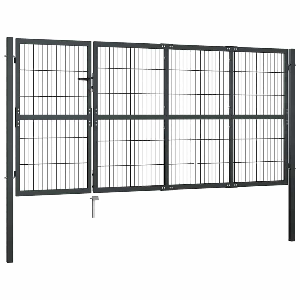 Hageport med stolper stål 350x120 cm antrasitt