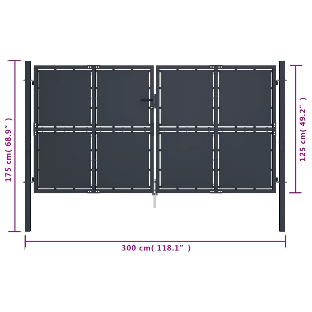 Hageport stål 300x125 cm antrasitt