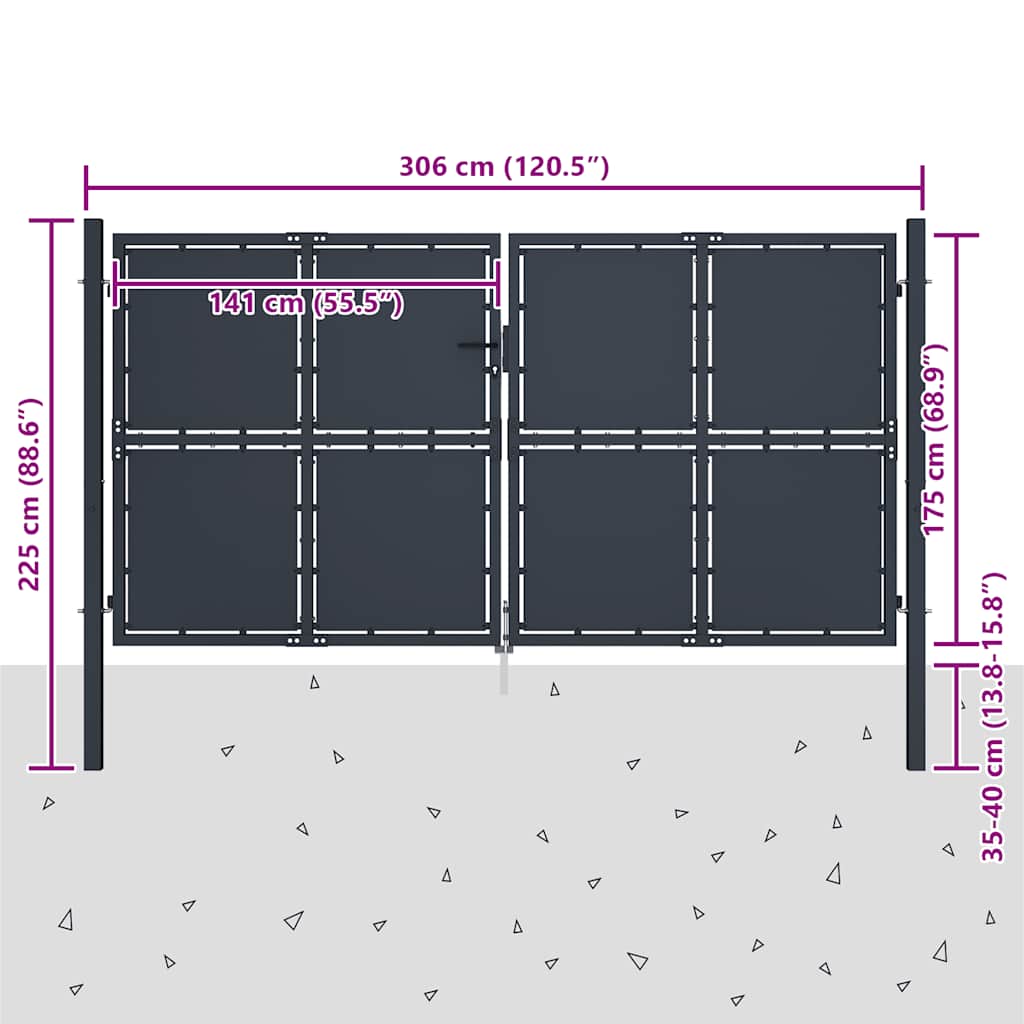 Hageport stål 300x175 cm antrasitt