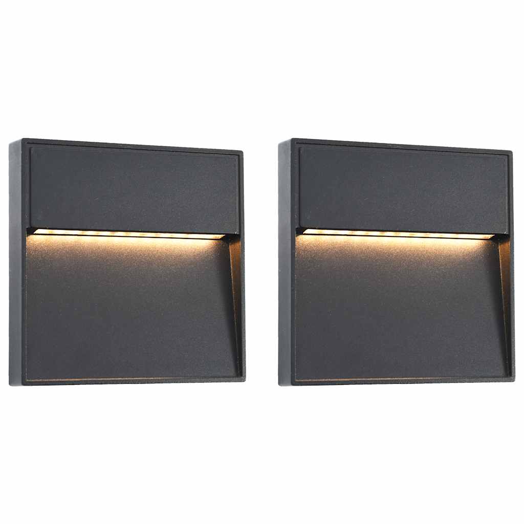 Utendørs LED-vegglamper 2 stk 3 W svart firkantet