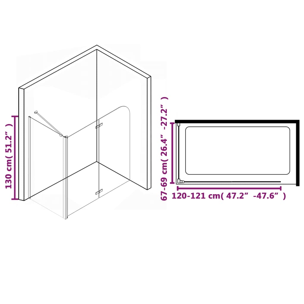 Leddet dusjkabinett ESG 120x68x130 cm