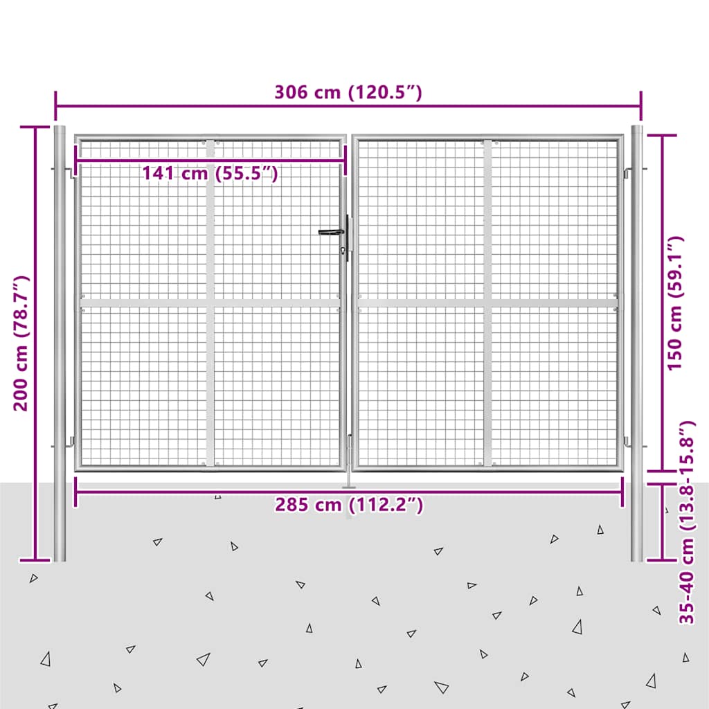Hageport galvanisert stål 306x200 cm sølv