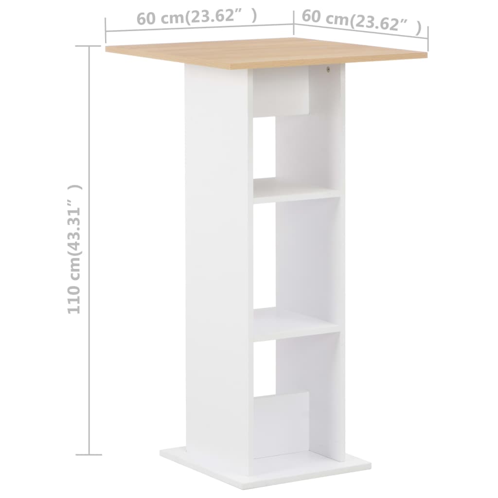 Barbord hvit og sonoma eik 60x60x110 cm
