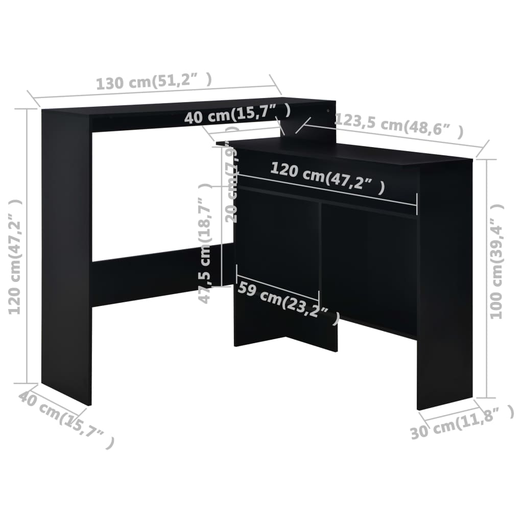 Barbord med 2 bordplater svart 130x40x120 cm