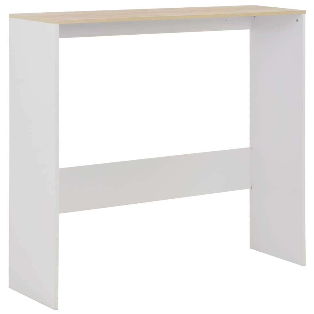 Barbord med 2 bordplater hvit og eik 130x40x120 cm