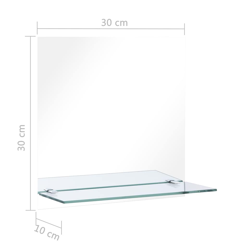 Veggspeil med hylle 30x30 cm herdet glass
