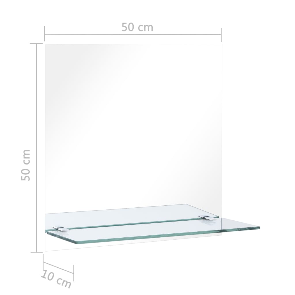 Veggspeil med hylle 50x50 cm herdet glass