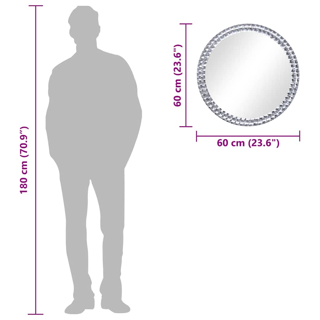 Veggspeil 60 cm herdet glass vidaXL