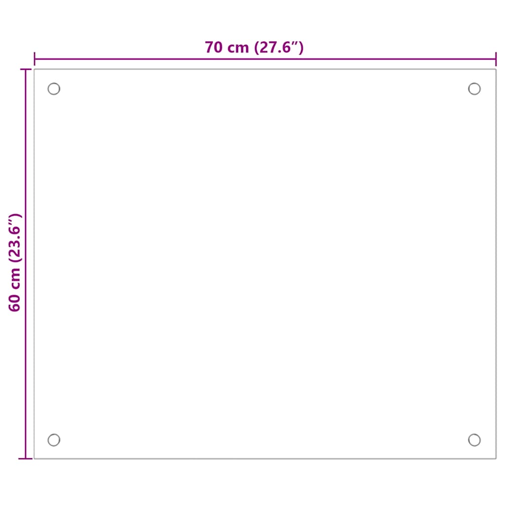 Kjøkkenplate hvit 70x60 cm herdet glass