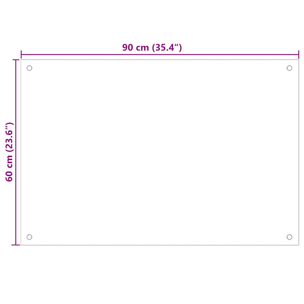 Kjøkkenplate hvit 90x60 cm herdet glass