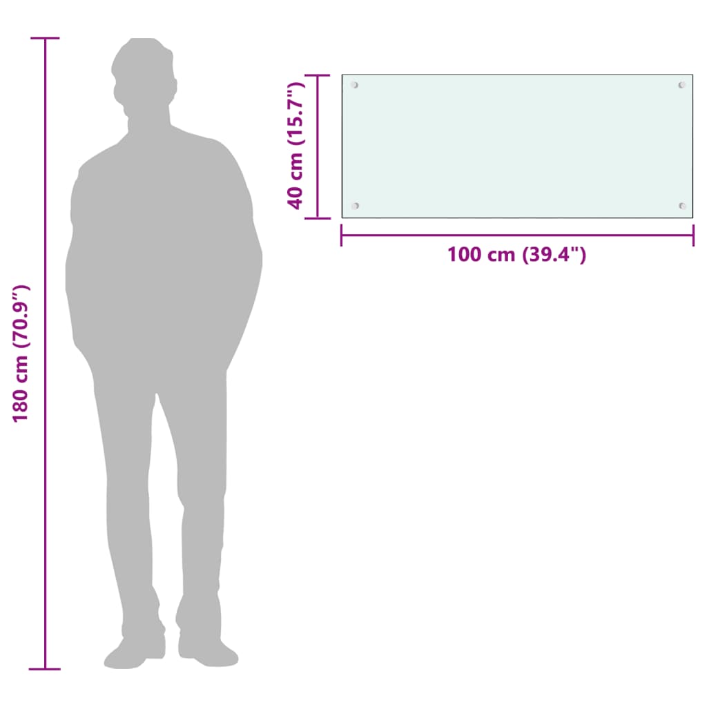 Kjøkkenplate hvit 100x40 cm herdet glass