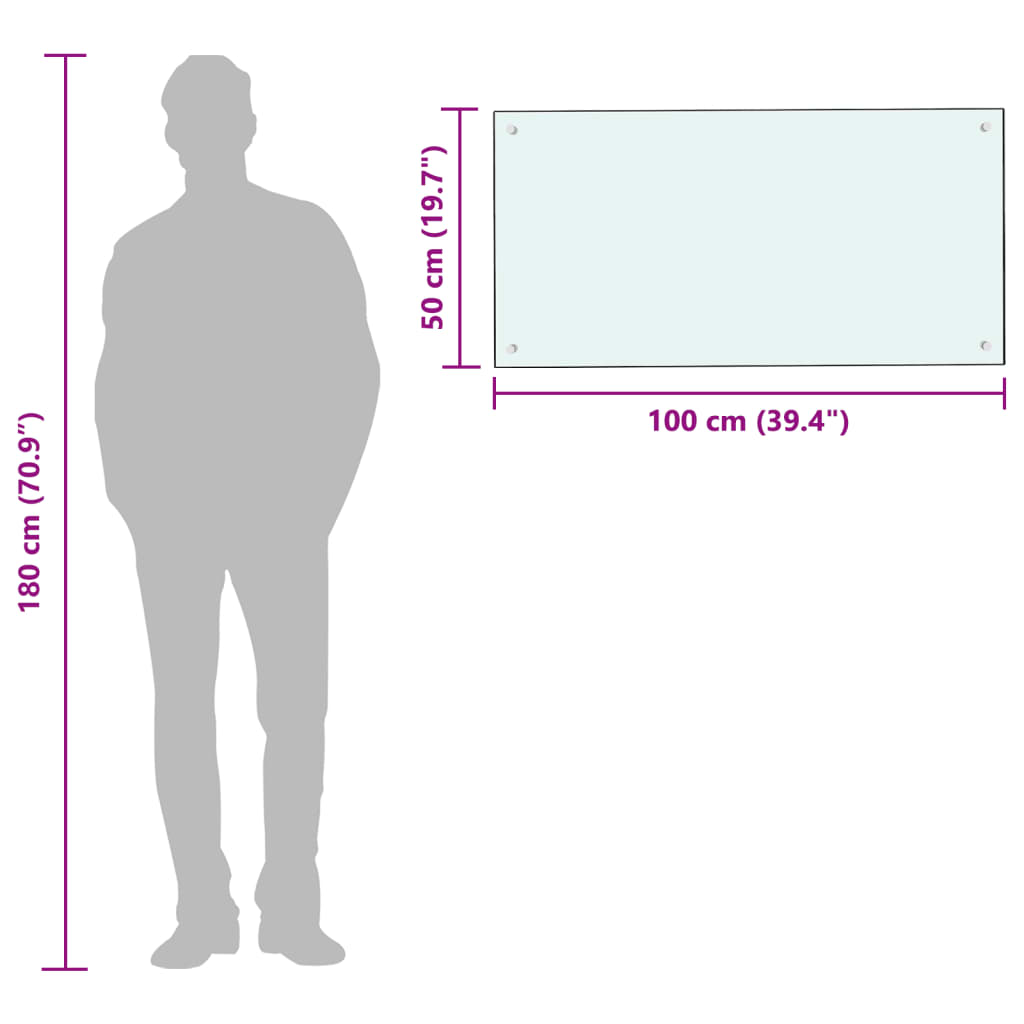 Kjøkkenplate hvit 100x50 cm herdet glass