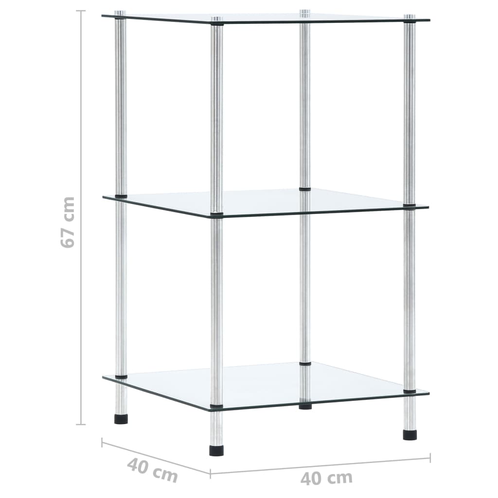 Hylle 3 etasjer gjennomsiktig 40x40x67 cm herdet glass