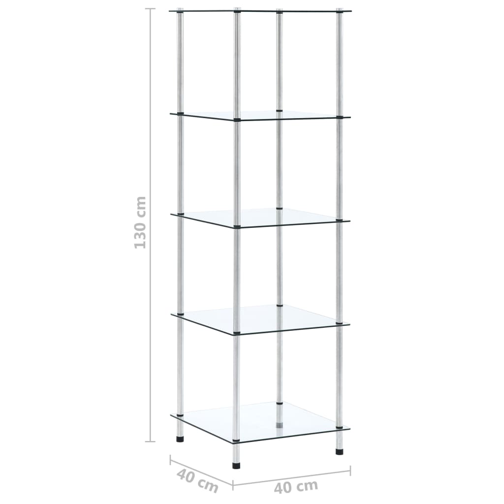 Hylle 5 etasjer gjennomsiktig 40x40x130 cm herdet glass